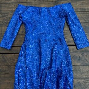 Sparkly blue homecoming dress off the shoulders